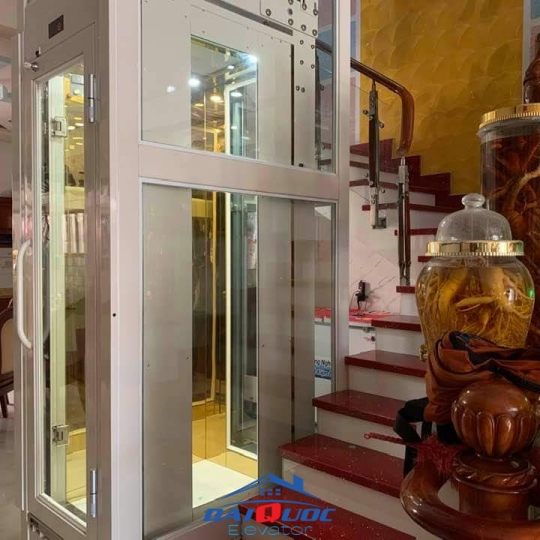 THANG MÁY HOMELIFT LỒNG KÍNH CỬA MỞ TAY